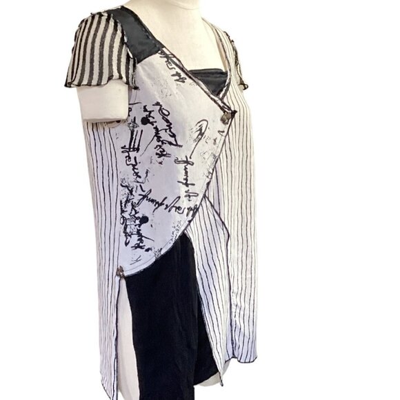 Le Blanc Mouton Linen Blend BOHO Artsy Mixed Media Tunic Top M/L 148A - Picture 3 of 8